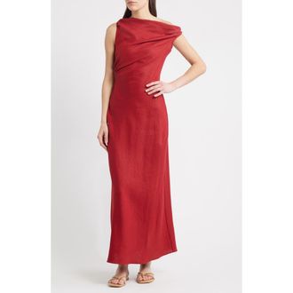 Faithfull The Brand Suis Asymmetric Neck Midi Dress in Deep Red at Nordstrom Rack, Size Medium