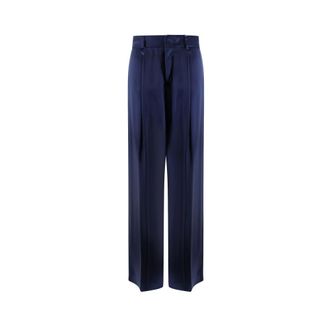 Alberta Ferretti Tailored Satin Trousers - female - Alberta Ferretti - Wide Trousers - Blue - XL - Trousers