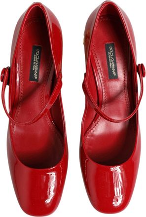 Dolce & Gabbana Womens Red Leather Dg Logo Heels Sandals Shoes
