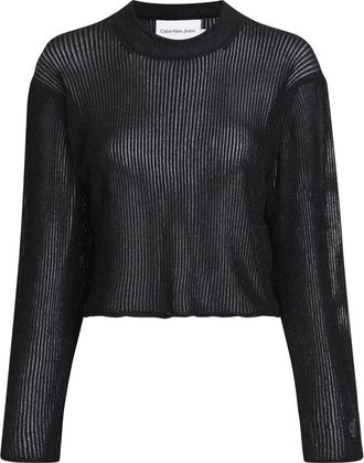 Calvin Klein Zwarte Metallic Trui Kwaliteit Gegarandeerd - Dames - Ronde hals truien - Zwart - M - Polyester - Truien & Vesten