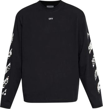 Off-white T-shirt a maniche lunghe con grafica - Nero