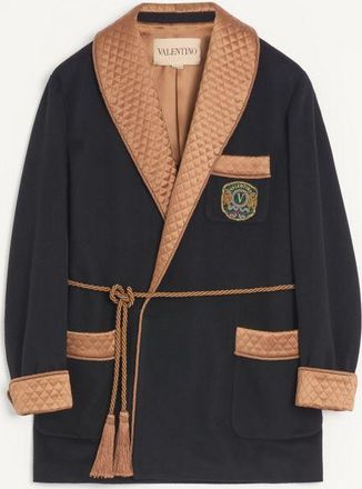 Valentino Valentino Belted Jacket in Wool and Cashmere Cloth with Embroidered Valentino Patch Man BLACK 44