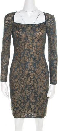 M Missoni Blue Floral Jacquard Lurex Knit Long Sleeve Cross Back Mini Dress