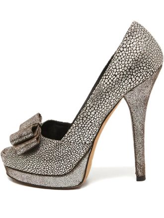 Fendi 140mm brocade-leather bow pumps - Silver