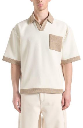 Mani&egrave;re De Voir Brice Boxy Polo Shirt with Crochet Detail in Cream at Nordstrom, Size Medium