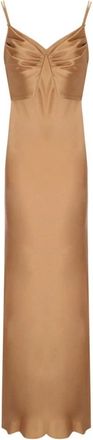 Elisabetta Franchi Kleedjes, Dames, Beige, M, Polyester, Red Carpet Satin Dress