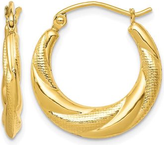 Diamond2Deal 10K Yellow Gold Textured Scalloped Hollow Hoop Earrings