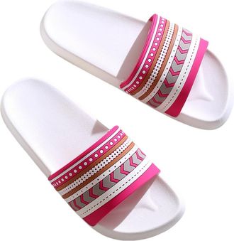 Generic Home Bathroom Non-slip Slippers for Womens Worn Outside with Soft-soled Indoor Slippers(06 - Red belt on white,38-39)