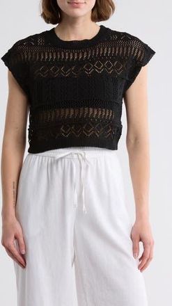 Elan Pointelle Stitch Cover-Up Crop Sweater in Black at Nordstrom Rack, Size Medium