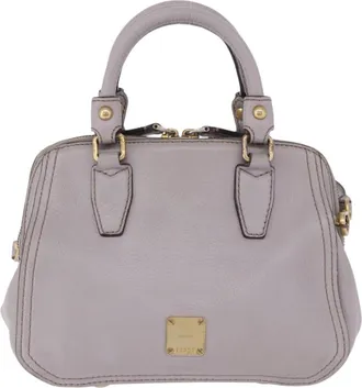 MCM Vintage Leather Gray Leather Handbag (Pre-Owned)
