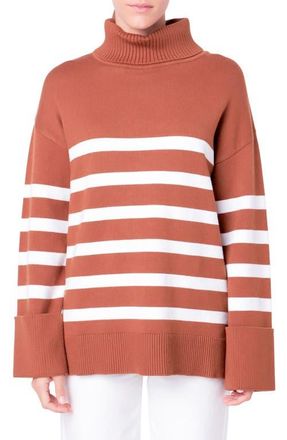 English Factory Stripe Turtleneck Sweater in Camel/White at Nordstrom, Size X-Small
