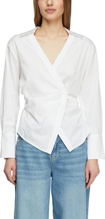 Comma Langarmbluse COMMA, Damen, Gr. 40, wei&szlig;, Web, Obermaterial: 71% Baumwolle, 26% Polyamid, 3% Elasthan, unifarben, tailliert h&uuml;ftbedeckend, V-Ausschnitt