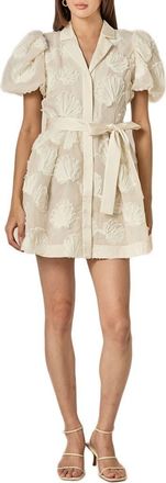 English Factory Shell Puff Sleeve Tie Waist Minidress in Off White at Nordstrom, Size Medium
