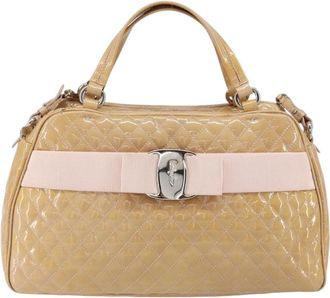 Ferragamo Vala Patent Leather Beige Patent_Leather Handbag (Pre-Owned)