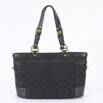 Coach Black Leather Canvas Shoulder Bag Tote Bag (Pre-Owned)