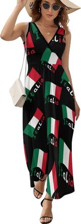 Generic Italian Flag Womens Maxi Dress Sleeveless V Neck Dresses Casual Outfits L