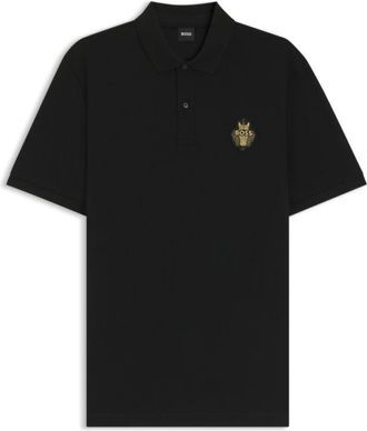 BOSS Logo-artwork polo shirt in cotton piqu&eacute;