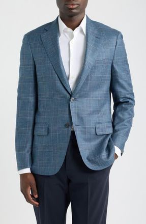 Samuelsohn Teal & Blue Plaid Slub Wool Blend Sport Coat in Green/blue at Nordstrom, Size 46