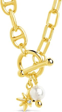 Sterling Forever Ava Pearl & Burst Toggle Chain Necklace