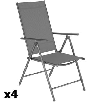 TecTake 4 sillas de jard&iacute;n de acero, reclinables, 54,5x65x107,5 cm, antracita