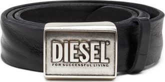 Diesel Leather belt 4 cm with logo plaque - Belts - Man - Black