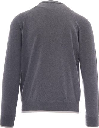 Eleventy Mens Crewneck Sweater Double Light Grey-Ivory Wool Jumpers Grey/ivory
