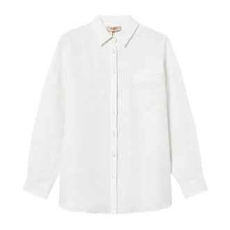 Twinset Shirts, female, White, Size: 2XL Knot-Detail Linen Shirt