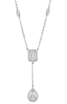 Savvy Cie Jewels Mixed Cut Cubic Zirconia Y-Necklace in White at Nordstrom Rack