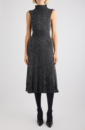 Alaia Sequin Rib Fit & Flare Sweater Dress in Noir Alaia at Nordstrom, Size 10 Us