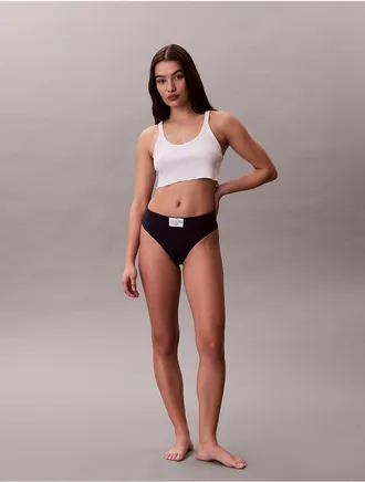 Calvin Klein Womens Heritage Classic Cotton Stretch Thong - Blue - L