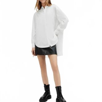 AllSaints Percy Pleated Relaxed Fit Shirt In White
