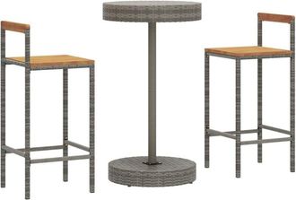 vidaXL Mesa Y Taburetes Altos Jard&iacute;n 3 Pzas Madera Y Rat&aacute;n Pe Gris Vidaxl