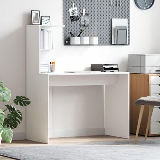 Berkfield Home White Writing Desk White MDF Compact Decorative Inlays