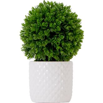 Nearly Natural 10-in Artificial Boxwood Topiary Plant with Decorative Planter in Green at Nordstrom