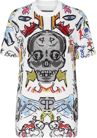 Philipp Plein T-shirt Man Fit met Kristallen - Dames - T-shirts - Veelkleurig - S - Katoen - Tops