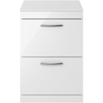 Nuie Athena Floor Standing 2-Drawer Vanity Unit and Worktop 600mm Wide - Gloss White - Nuie