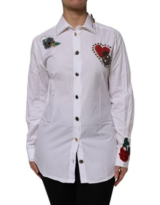 Dolce & Gabbana Womens Embroidered Poplin Shirt - White Cotton - Size EU 40 (Womens)