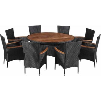 vidaXL Furniture Sets 9 pcs Black and Cream Poly Rattan vidaXL