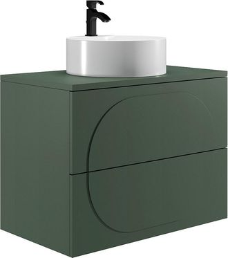 Vente-Unique Mueble de ba&ntilde;o suspendido con lavabo sobre encimera redondo - Verde - 80 cm - VUTOMA