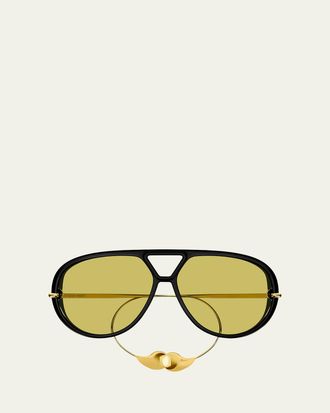 Bottega Veneta Geometric Acetate & Metal Alloy Aviator Sunglasses