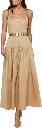 L'agence Rima Belted Front Zip Midi Dress in Macadamia Brown at Nordstrom, Size 10