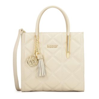 Kazar Elegante handtas met decoratieve sleutelhanger - Dames - Handtassen - Beige - ONE Size - Leer - Tassen