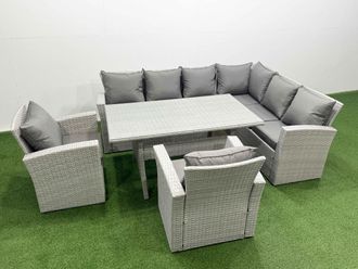 Fimous Rattan Garden Furniture Set Outdoor 8 Seater Dining Corner Sofa Set in Light Grey
