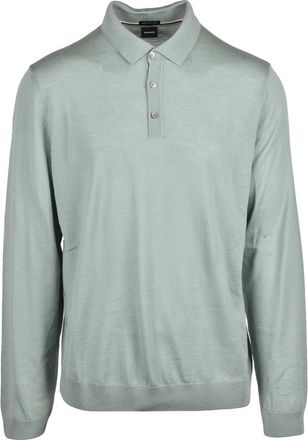 BOSS Sage Green Virgin Wool Long-Sleeve Polo Shirt