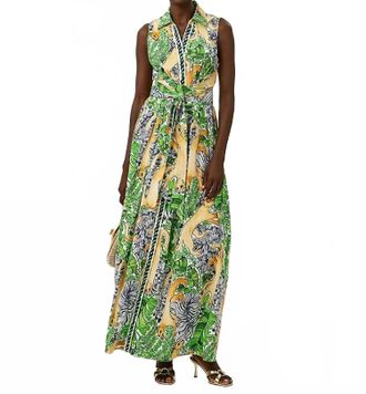 Lilly Pulitzer Marria Stretch Maxi Dress In Multi Palm Prowl Engineered Woven Shirtdress
