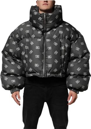 Dolce & Gabbana DG Monogram Full Zip Puffer Jacket - Heren - Winterjassen - Zwart - L - Leer - Jassen