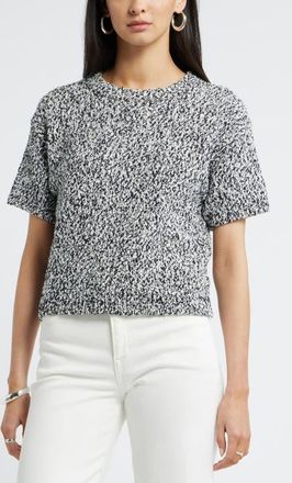 Nordstrom Marled Knit Short Sleeve Sweater in Black-Ivory Marl at Nordstrom, Size Xx-Large