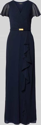 Lauren Ralph Lauren Tailliertes Abendkleid mit Schmetterlings&auml;rmeln Modell FARRYSH in Marine, Gr&ouml;&szlig;e 36