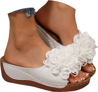 Generic Thick Soled Wedge Heeled Womens Slippers Fashionable Casual Flower Shaped Soft Cushion Sandals Platform Summer Sandals For Women 2026 Trendy (White, 6