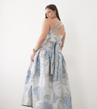 Asos Curve - Vestito lungo monospalla jacquard-Multi